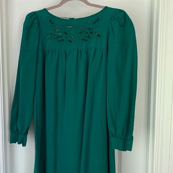 Emerald green vintage Joane Char silk dress - Picture 8 of 9